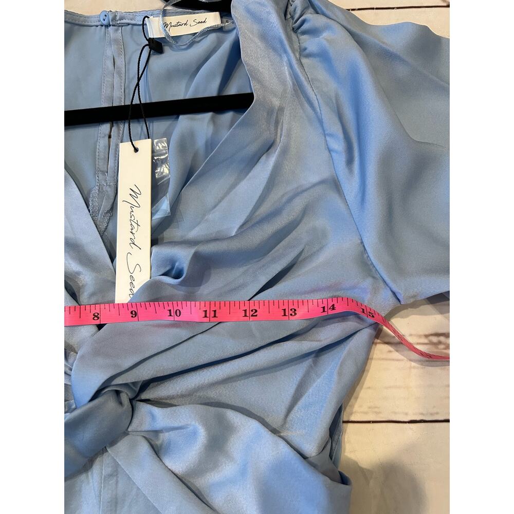 Mustard Seed Boutique Blue Jumpsuit Size Small Satin Feel Wide Leg Pastel - Picture 6 of 8